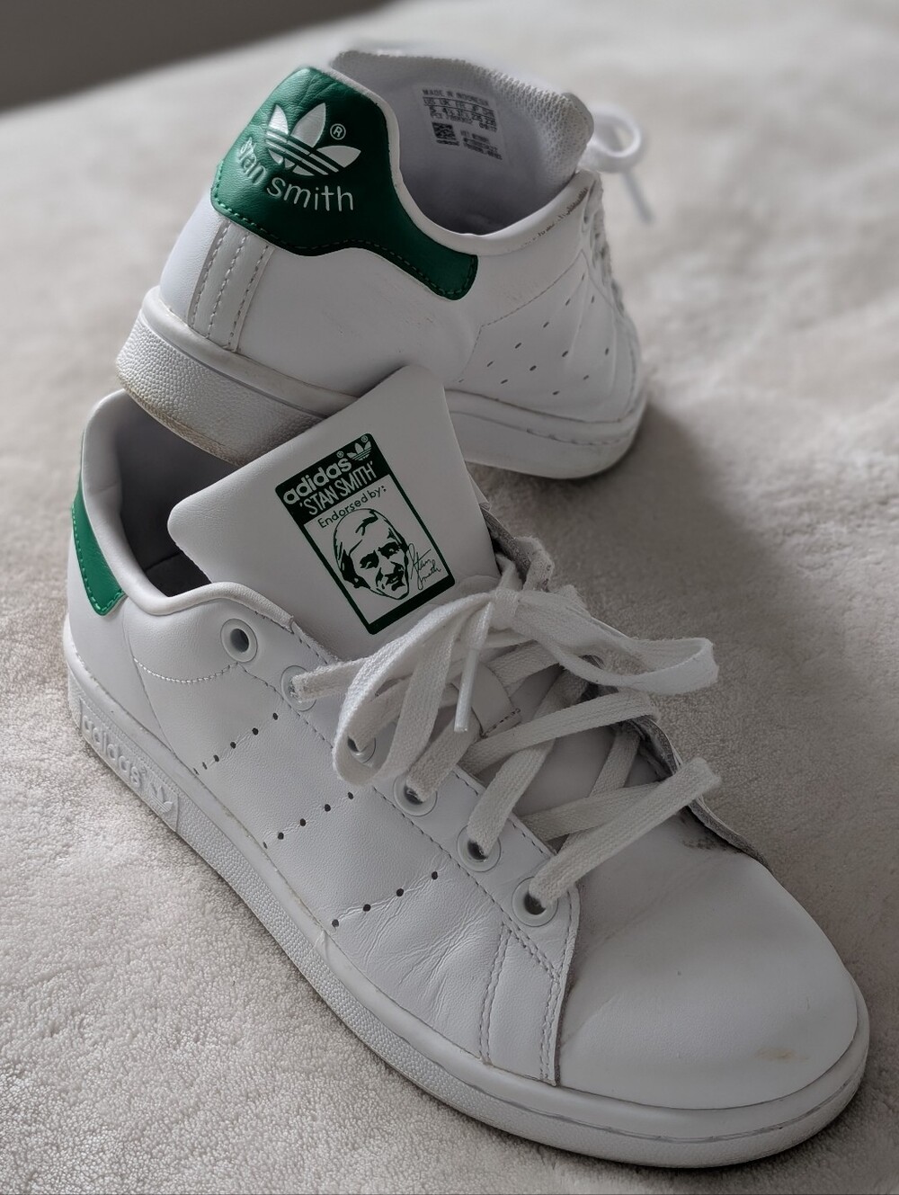 adidas Stan Smith  White Sneakers with Green Heel Tab
